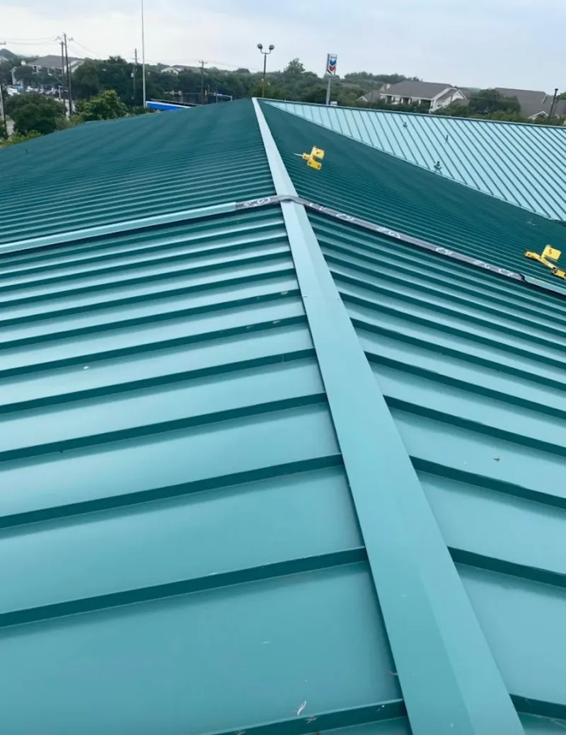 Green commercial metal roof ridge and valley for Metal Roof Repair in Shelbyville